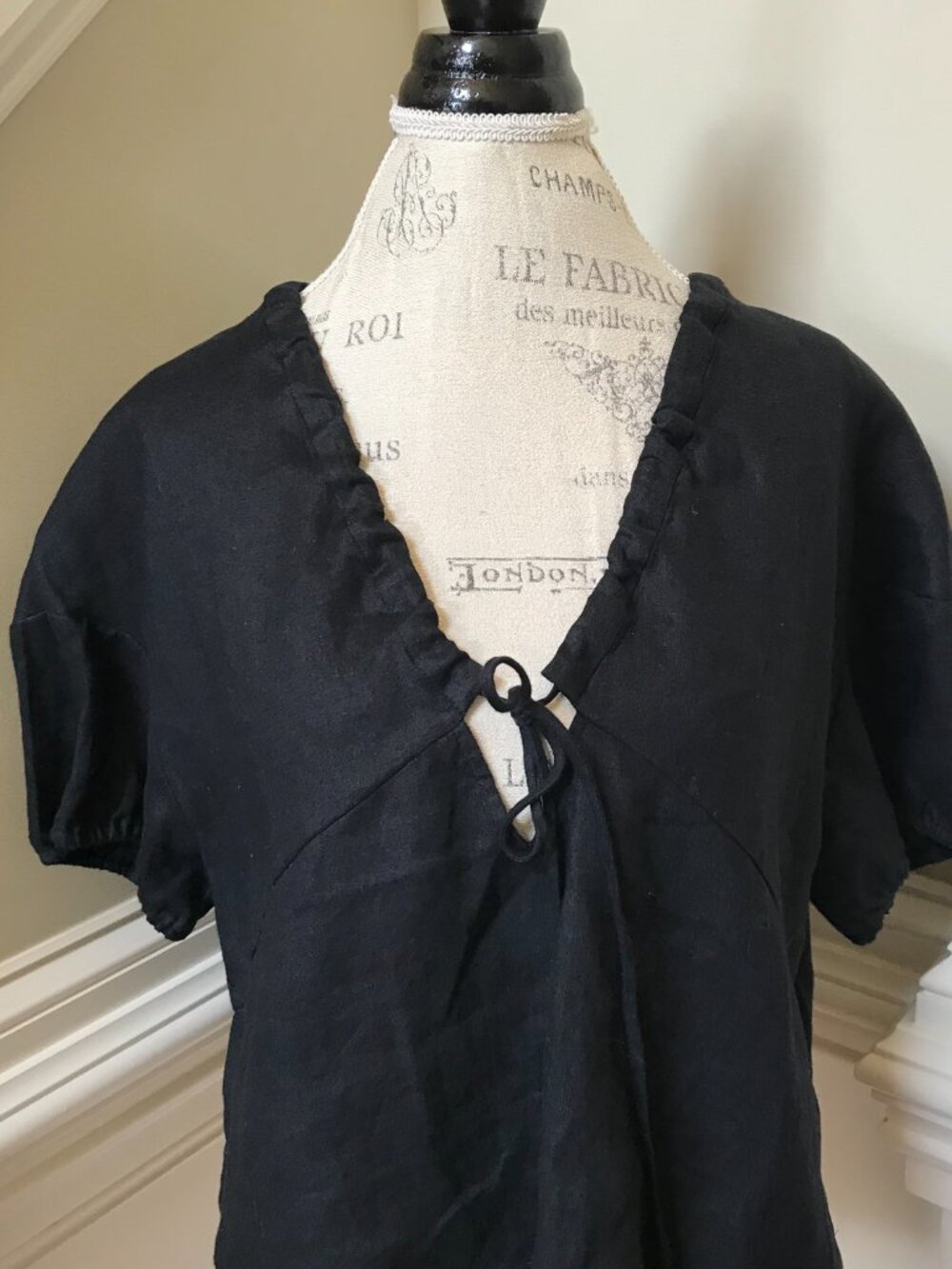 Banana Republic Linen Tie Front Top Shirt Blouse Womens Medium Black V-Neck BR - Picture 4 of 10